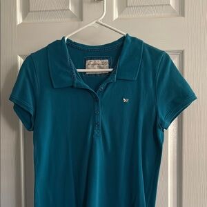 Aeropostale Blue Fitted Polo Shirt with Short Sleeves and Buttoned Collar